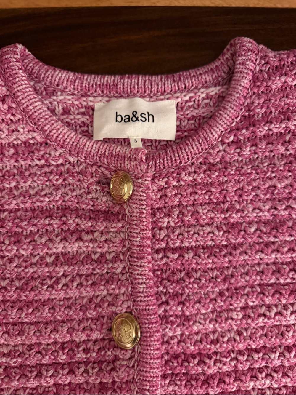 ba&sh Pink Bouclé Button-Front Cardigan Jacket - Picture 4 of 7